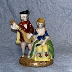 Occupied Japan Ceramic Porcelain Victorian Couple Playing Music Figurine